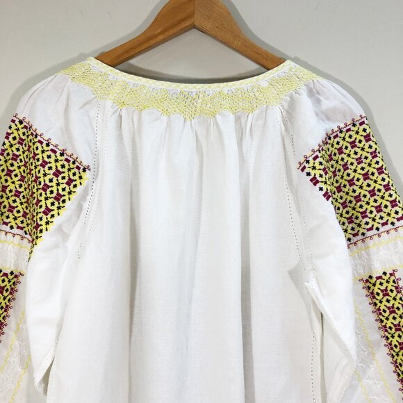 NWT! J. PETERMAN Paradise Linen Embroidered Boho Relaxed Fit Peasant Blouse S - Picture 9 of 12